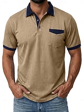 ieftine Polo clasic pentru bărbați-Bărbați Tricouri polo Camasa de blugi Casual Stradă Rever Guler polo cu nervuri Manșon scurt De Bază Modern Simplu Buzunar Bloc de Culoare Vară Primăvară Fit regulat Albastru piscină Negru