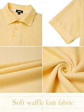 economico Polo Classico da Uomo-Polo da uomo a nido d'ape - casual, a coste, con colletto polo, maniche corte - gialla