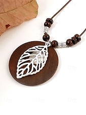 voordelige Dames ketting-Dames boho lange hangerketting - vintage hout &amp;Truienketting van legeringskralen met bladmotief &amp;Levensboom bedeltjes voor een zomervakantie aan het strand, of als casual kleding voor elke dag.