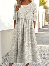  Per donna Abito Midi Abito a Tubino Vacanza Casual Boho Quotidiano Abito Estivo Abito Primaverile Vestibilità comoda Floreale Grafico Manica Corta Girocollo Blu Bianco Rosa Albicocca Estate Primavera