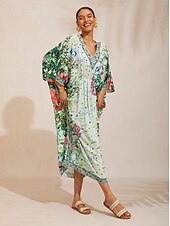 abordables vestido casual estampado-caftán de gasa fluida con estampado floral botánico