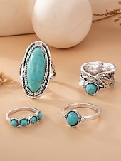 preiswerte Damenringe-4-teiliges Set aus eleganten, ausdrucksstarken Türkisringen aus einer böhmischen Legierung für Damen – perfekt zum Stapeln und für den Strandurlaub oder den Alltag.