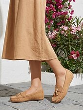 cheap Women-Women's Brown Tassels Loafers – Slip-On Comfortable Casual Moccasins, Lightweight Non-Slip Shoes for Resort Street Strolls, Casual Outings and Travel Wear