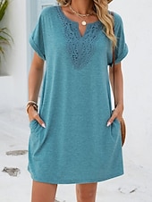 cheap Plain Dress-Women's Mini Dress Shift Dress Summer Dress Casual Daily Loose Fit Plain Short Sleeve V Neck Blue Navy Black Wine Summer
