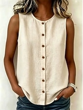 abordables Blouses Unies-Femmes Chemise Couleur Unie Uni Bohème Vacances ancien Sans manches Col ras du cou Hauts Longs Occasionnel Quotidien Sortir Noir Blanche Bleu Ciel Beige Été Printemps