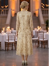 preiswerte Mamas Kleidersets-Zweiteilig A-Linie Knöchellänge Tee-Länge Kleid für Hochzeitsgäste Brautmutterkleid Ärmellos Langarm Rundausschnitt Elegant luxuriös Glanz &amp; Glamour Formell Hochzeitsgast Chiffon Paillettenbesetzt mit