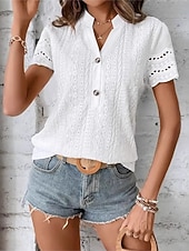 economico Bluse Eleganti-Per donna Camicia Camicia traforata Top traforato Blusa Traforato Elegante Moda Quotidiano Manica Corta Scollo a V Top Regolari Casuale Bianco Estate Primavera