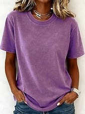  Women's 100% Cotton T Shirt Shirt Vintage Washed Tops Tee Top Plain Vintage Fashion Stylish Short Sleeve Crew Neck Regular Tops Daily Going out Weekend Blue Black Purple Fuchsia Orange