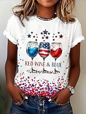 abordables Día de la Independencia Top-día de la independencia americana Mujer Camiseta Estampado Graphic Bandera Letra Vintage Moda Elegante Manga Corta Cuello Barco Escote Redondo Tops largos Casual Diario Fin de semana Blanco Blanco 2