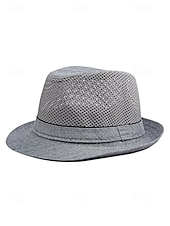 baratos Chapéus Masculinos-Chapéu fedora masculino em poliéster respirável com tela – multicolorido, leve e perfeito para o verão, férias na praia, uso casual diário e atividades ao ar livre.
