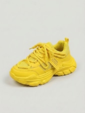 baratos Ténis de mulher-Tênis chunky feminino - tênis plataforma modernos em blocos de cores rosa, amarelo e azul para streetwear e festas casuais. &amp;roupas de clube hip hop