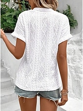  Mujer Blusa con textura Elegant Tops tejidos con textura Con Texturas Geométrico Elegante Clásico Manga Corta Escote en Pico Tops largos Casual Blanco Amarillo Verano Primavera