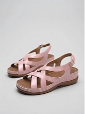 voordelige Comfortsandalen-Comfortabele dameswandelsandalen met een gedempt voetbed en verstelbare sleehak met gekruiste bandjes, ideaal voor winkelen, reizen en dagelijks gebruik.