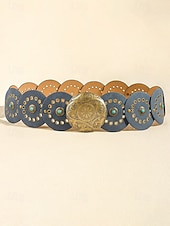 preiswerte Damengürtel-Boho-Gürtel mit runden Conchos für Damen, Western-Taillengürtel aus Kunstleder mit türkisfarbenen Nieten, Vintage-Gürtel mit Concho-Verzierung für Kleider, Festivals, Urlaub, Cowgirl-Look und lässige