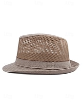 baratos Chapéus Masculinos-Chapéu fedora masculino em poliéster respirável com tela – multicolorido, leve e perfeito para o verão, férias na praia, uso casual diário e atividades ao ar livre.