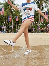 tanie Kobiety-Damskie patriotyczne buty do wody w kształcie kieliszka do wina – lekkie, szerokie, szybkoschnące, plażowe skarpetki w stylu amerykańskim, idealne na Dzień Niepodległości, plażę i basen &amp;sporty wodne