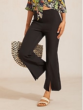 cheap Pants-Slightly Stretch Fine Rib Cropped Flared Pants
