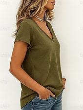 cheap Plain tee-Women's T Shirt Stylish Short Sleeve V Neck Regular Tops Casual Olive green (official brushed inner version) Grey (Official brushed inner fabric) White (official brushed inner fabric) Summer Spring