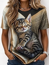 preiswerte Tiere T-Shirt-Damen T Shirt Druck Grafik Tiermotiv Vintage Stilvoll Klassisch Kurzarm Rundhalsausschnitt Rundhals Normale Oberteile Lässig Täglich Wochenende Weiß Hellgrau Grau Sommer Frühling Herbst