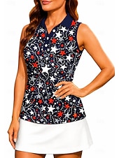 baratos Camisa Feminina-250º Aniversário da América Dia da Independência Mulheres Estrelas Bandeiras Camisa Esportiva Camisa polo de caminhada Regata Sem Manga Botões UPF50+ Proteção UV Respirável Voleibal Tênis Badminton