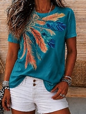 ieftine tricou boho-Pentru femei Tricou Imprimeu Floral Grafic Geometric Epocă Stilat Casual Manșon scurt Stil Nautic În V Rotund Topuri obișnuite Casual Zilnic Sfârșit de săptămână Albastru piscină Alb Rădăcină de