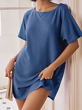 cheap Plain Dress-Women's Waffle Dress Loose Fit Plain Short Sleeve Crew Neck Casual Dress