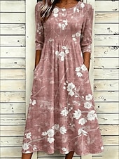 abordables Robes fleuries décontractées-Femmes Robe Midi Robe fourreau Vacances Occasionnel Boho Quotidien Robe d'Été Robe de Printemps Coupe régulière Fleuri Graphique Manche Courte Col ras du cou Bleu Vert Claire Rose Claire Bleu de