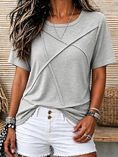 voordelige T-shirts-Dames T-shirt Lapwerk Effen Kleur Effen Vintage Casual Korte mouw Vleermuismouw Ronde hals Normale tops Casual blauw Zwart Blozend Roze Oranje Zomer Lente