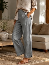 رخيصةأون قيعان-نسائي تشينوز السراويل الصيفية 100% Cotton مستقيم العطلة أناقة الشارع أساسي مكتمل الطول الخصر متوسط سهل جيب مرونة الخصر مريح راحة غير مطاطي مناسب للبس اليومي الأماكن المفتوحة عطلة