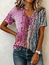 billige Kunst &amp; Design t-skjorte-Dame T skjorte Trykt mønster Nyanse Geometrisk Abstrakt Stilfull Klassisk Fritid Kortermet V-hals Vanlige topper Avslappet Daglig Rosa Vin Dusty Blue Fuksia Grønn Sommer Vår