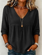  Dames Overhemd Effen Kleur Effen Bohemen Vakantie Vintage V-hals Lange tops Casual blauw Zwart Wit Geel Blozend Roze Zomer Lente