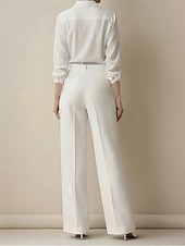 cheap Wide Leg &amp; High Waisted-Women's Wide Leg Dress Pants Straight Fashion Basic Full Length High Waist Plain Pocket Elastic Waist Comfort Comfortable Inelastic Daily Office Vacation Black White Spring Fall Spring, Fall, Winter