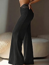 preiswerte Schlaghosen für Damen-Damen Bootcut Schlaghose Urlaub Vintage Mode Volle Länge Hohe Taille Atmungsaktiv Dehnbar Täglich Blau Schwarz Weiß Gelb Sommer Frühling Schmale Passform