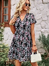 economico Abiti floreali-Per donna Abito al ginocchio Abito a Tubino Vacanza Casual Spiaggia Spiaggia Vestibilità regolare Floreale Grafico Manica Corta Scollo a V Blu Bianco Rosa Verde Estate Primavera