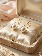 abordables Pendiente de mujer-Pendientes de mujer de aleación con forma de gota de agua y perlas de imitación, diseño elegante y minimalista para uso diario, negocios, vacaciones y ocasiones semiformales.