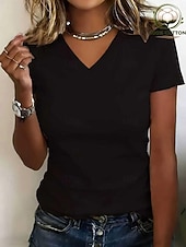 economico T-shirt semplice-Per donna 100% cotone Elegante Essenziale Manica Corta Scollo a V Top Regolari Casuale Estate Blu Nero Bianco Giallo Rosa Primavera