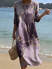 voordelige Kunst &amp; Design Jurken-Dames Halflange jurk Hemdjurk Zonnejurk Vakantie Casual Strandstijl Strand Uitgaan Ruim Passend Ombre Grafisch Abstract 3/4 mouw Ronde hals blauw Blozend Roze Paars Groen Zomer Lente