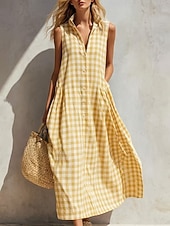economico Abiti a Strisce e Geometrici-Per donna Abito maxi Abito Boho Vintage Vacanza Vestibilità comoda Plaid Senza Maniche Colletto a Camicia Blu chiaro Giallo Verde chiaro Rosso Estate
