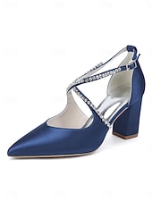 preiswerte Pumps mit Blockabsatz-Smaragdgrüne Satin-Pumps mit Blockabsatz – elegante Schuhe mit Strassriemen für Cocktailpartys und Abendveranstaltungen