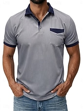 ieftine Polo clasic pentru bărbați-Bărbați Tricouri polo Camasa de blugi Casual Stradă Rever Guler polo cu nervuri Manșon scurt De Bază Modern Simplu Buzunar Bloc de Culoare Vară Primăvară Fit regulat Albastru piscină Negru