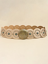 preiswerte Damengürtel-Boho-Gürtel mit runden Conchos für Damen, Western-Taillengürtel aus Kunstleder mit türkisfarbenen Nieten, Vintage-Gürtel mit Concho-Verzierung für Kleider, Festivals, Urlaub, Cowgirl-Look und lässige
