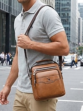 cheap Men's Bags-Men's Vintage Faux Leather Crossbody Bag, Multi-Color Large Capacity Multi-Pocket Shoulder Bag with Adjustable Strap for Travel Vacation and Daily Commute