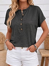 preiswerte Einfarbiges T-Shirt-Damen Sommeroberteile Vintage Mode Lässig Kurzarm Rundhalsausschnitt Normale Oberteile Lässig Täglich Khaki Schwarz Rosa Marineblau Braun Sommer Frühling