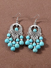 preiswerte Damen Ohrringe-Statement-Ohrringe aus türkisfarbener Legierung im Boho-Stil für Damen, vielseitig kombinierbar, übergroße Hängeohrringe für Strandurlaub, Sommerreisen und den Alltag.