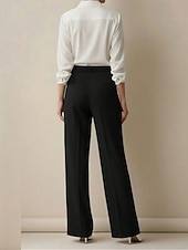 cheap Wide Leg &amp; High Waisted-Women's Wide Leg Dress Pants Straight Fashion Basic Full Length High Waist Plain Pocket Elastic Waist Comfort Comfortable Inelastic Daily Office Vacation Black White Spring Fall Spring, Fall, Winter