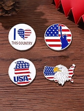  Women's Patriotic Alloy Pin Set, USA Independence Day and 250th Anniversary Pins, Red White Blue Lapel Pins for Festive, Travel, and Daily Wear