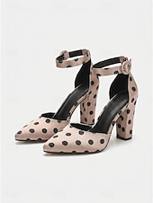 cheap Block Heel Pumps-Women's Polka Dot Satin High Heels - Elegant Pointed Toe Block Heel Pumps with Ankle Strap for Daily Office Wear, Retro Parties &amp; Chic Urban Outfits