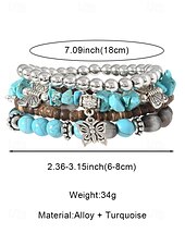 levne Dámský náramek-Dámská sada náramků v boho stylu s tyrkysovou barvou - vícevrstvé korálkové stohovatelné náramky s přívěskem motýl &amp;slitinové doplňky pro letní dovolenou na pláži, každodenní nošení &amp;dárek z hippie