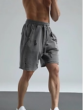 economico Pantaloncini casual-Per uomo Shorts Pantaloncini Estivi Pantaloncini casual Pantaloncini con lavaggio acido Tasca Elastico in vita Tinta unita Lavato Comodità Traspirante Lunghezza al ginocchio Casuale All'aperto