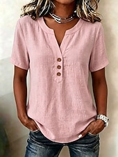 preiswerte Einfache Blusen-Damen Bluse Einfarbig Vintage Stilvoll Basic Kurzarm V Ausschnitt Normale Oberteile Lässig Täglich Blau Khaki Rosa Dunkelgrün Sommer Frühling